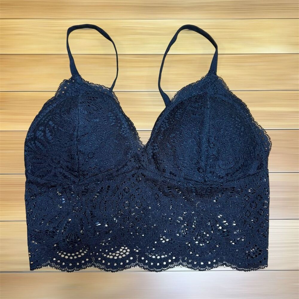 Bozzolo, Black Lace Formed Cup Bralette Bustier Crop Top, Women’s Small